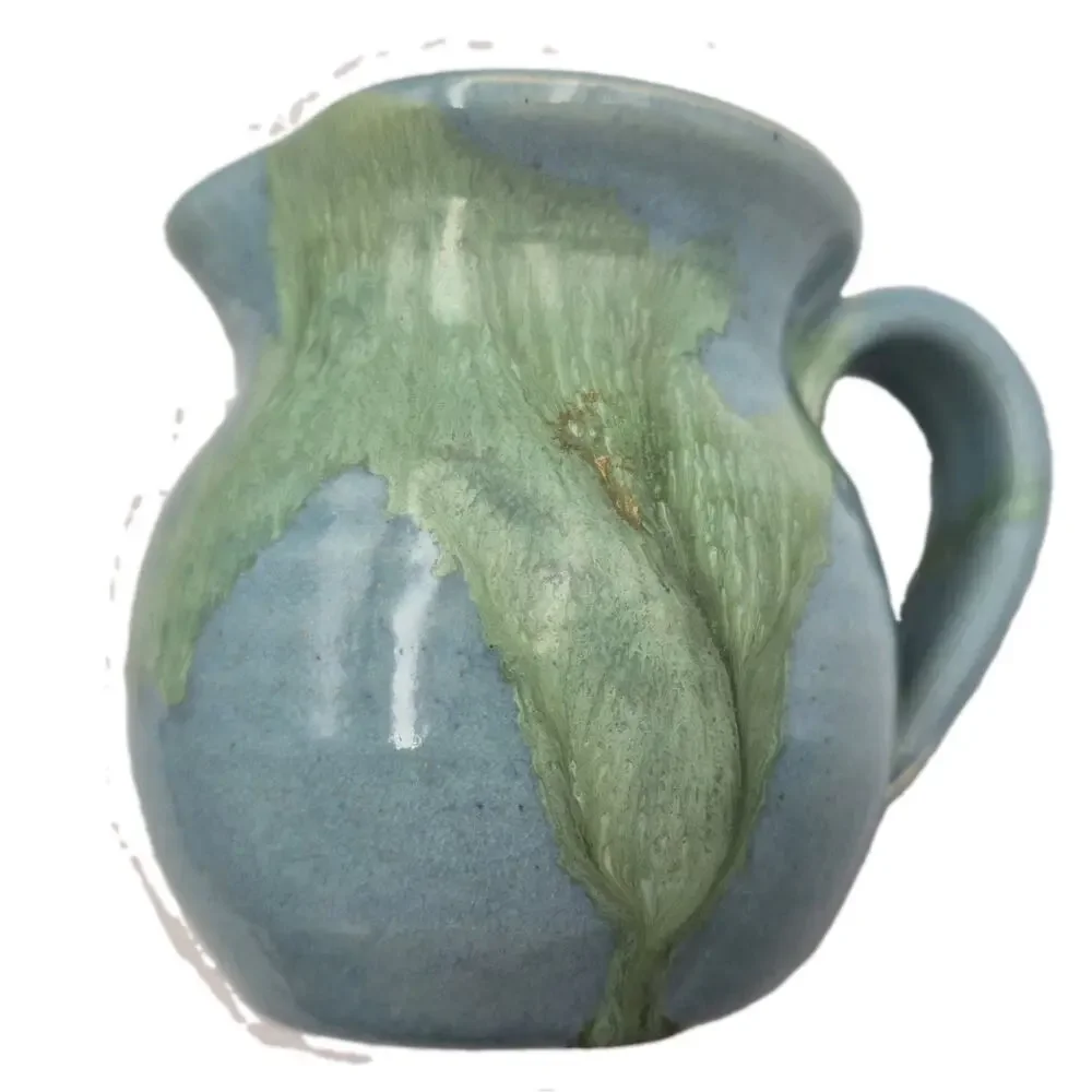 Signed Pottery Blue/Green Creamer Sugar 3.5